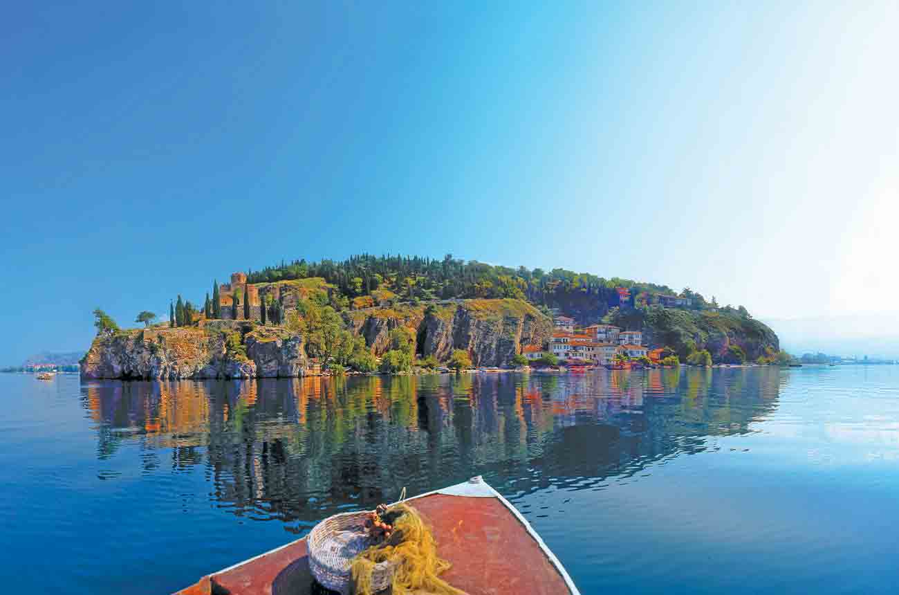 A view of the city of Ohrid in North Macedonia from Lake Ohrid.