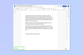 A screenshot showing the steps required to view word count on Google Docs
