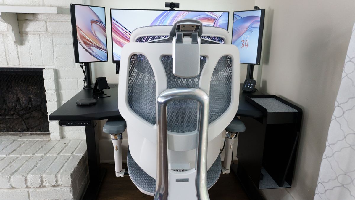 The Hbada X7 pushed into a desk