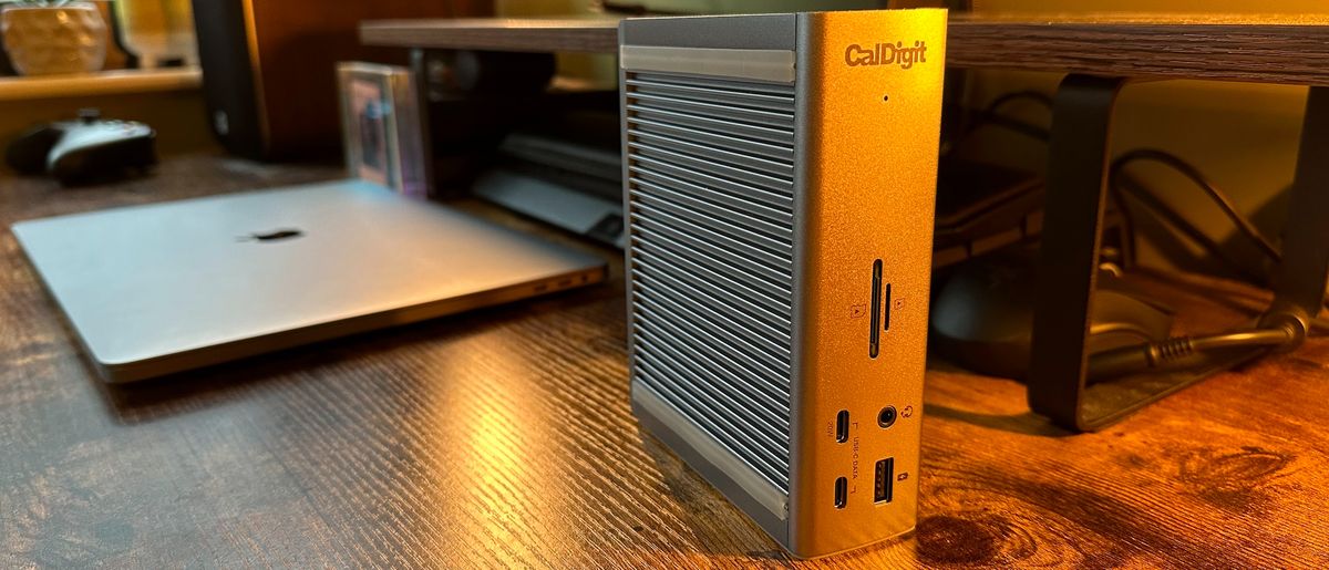 CalDigit TS4 Thunderbolt 4 dock on a wooden desk