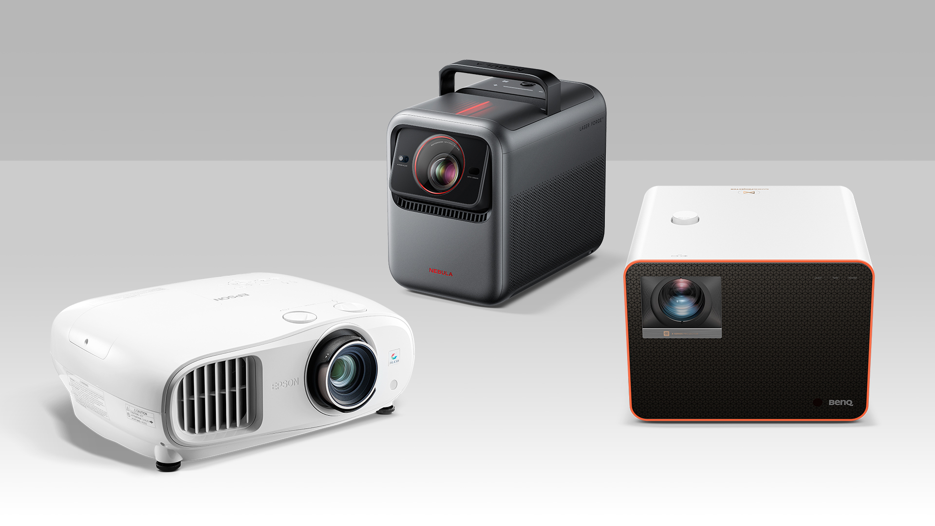 An image showing the Epson EH-TW7000, Nebula X1 and BenQ X3100i