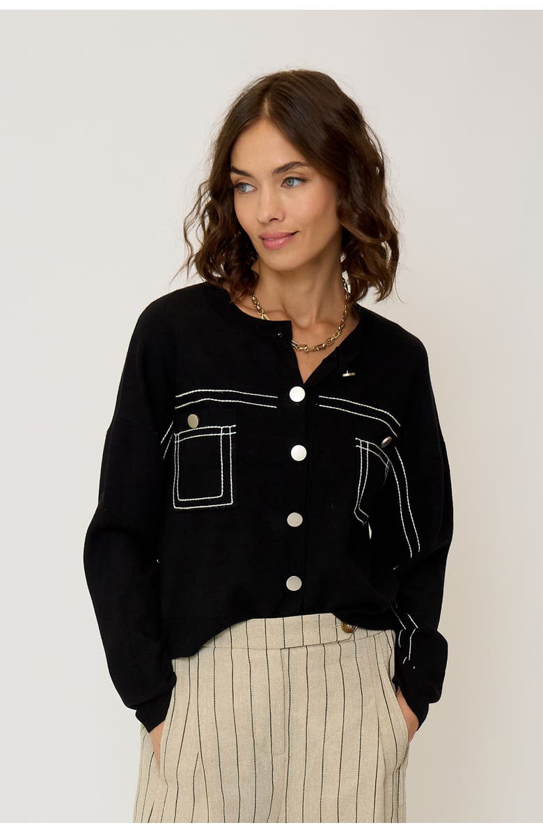 Women's Olive Oversized Topstitch Cardigan