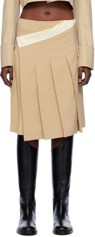 Beige Wrap Midi Skirt