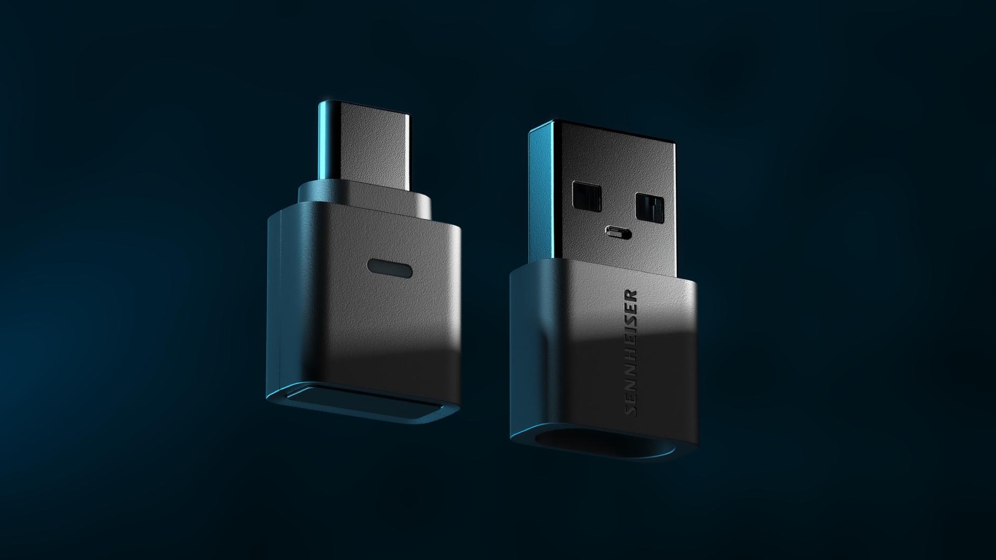 Sennheiser BTD 700 Bluetooth dongle on a black background