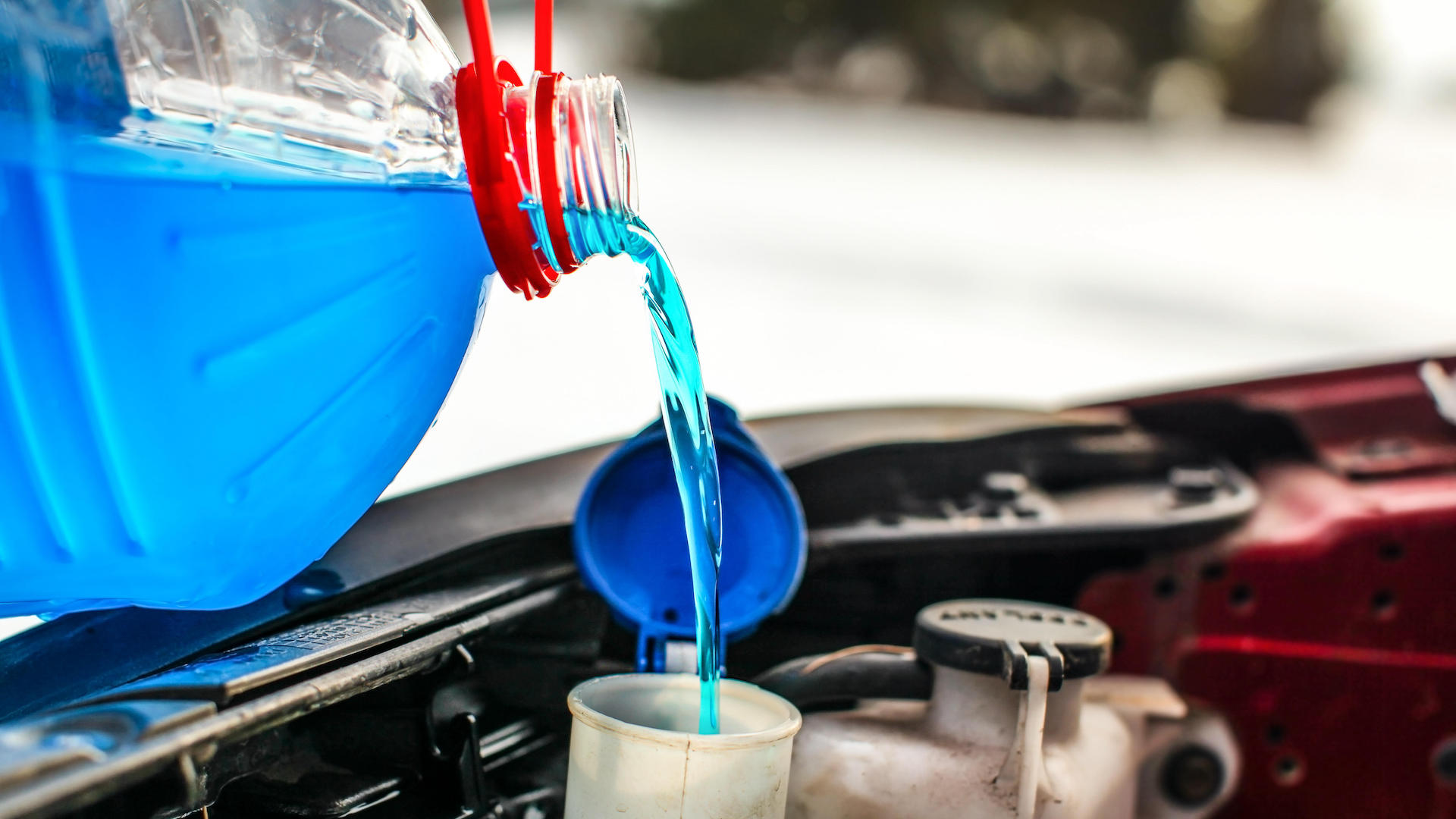 Antifreeze being poured into car
