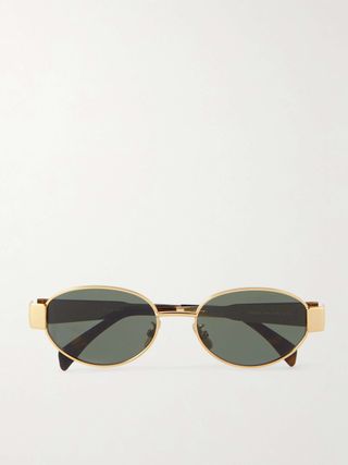 Oval-Frame Gold-Tone and Tortoiseshell Acetate Sunglasses