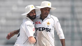 Pakistan spin bowlers Sajid Khan and Noman Ali celebrate together ahead of the Pakistan vs England: live stream 3rd Test 2024