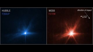 The James Webb Space Telescope and the Hubble Space Telescope observed NASA's asteroid-smashing probe DART crashed into the space rock Dimorphos.