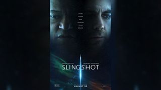 Two male astronauts framed in a Slingshot movie poster