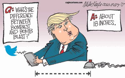 Political cartoon U.S. Trump tweets nuclear missiles