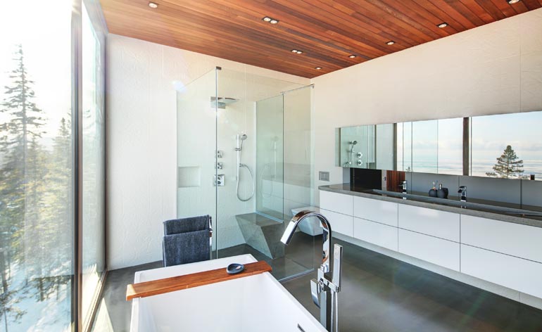 Full-length windows and substantial use of mirrors