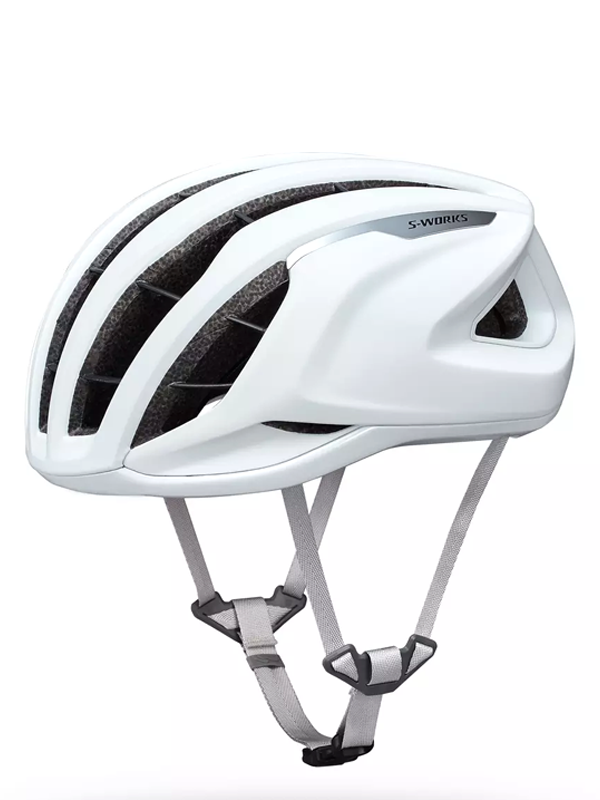 A white Specialized Prevail helmet