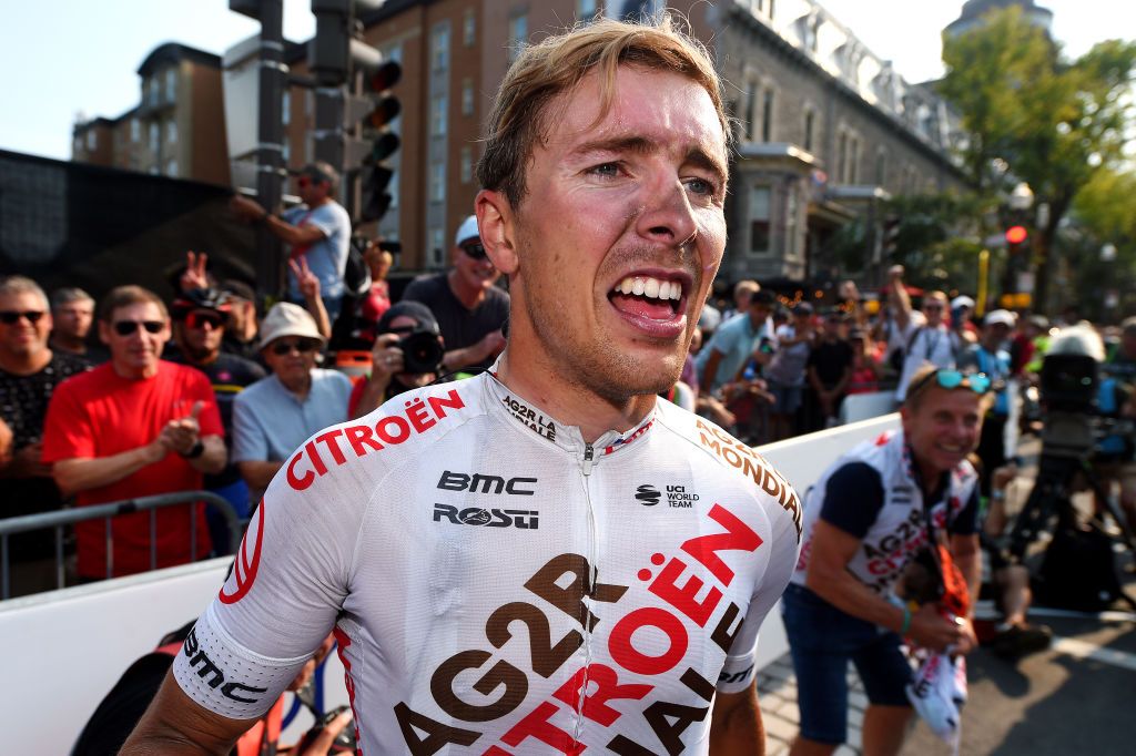 QUEBEC CITY QUEBEC SEPTEMBER 09 Benoit Cosnefroy of France and Ag2R Citroen Team celebrates winning during the 11th Grand Prix Cycliste de Qubec 2022 a 2016km one day race from Quebec to Quebec GPCQM on September 09 2022 in Quebec City Quebec Photo by Dario BelingheriGetty Images