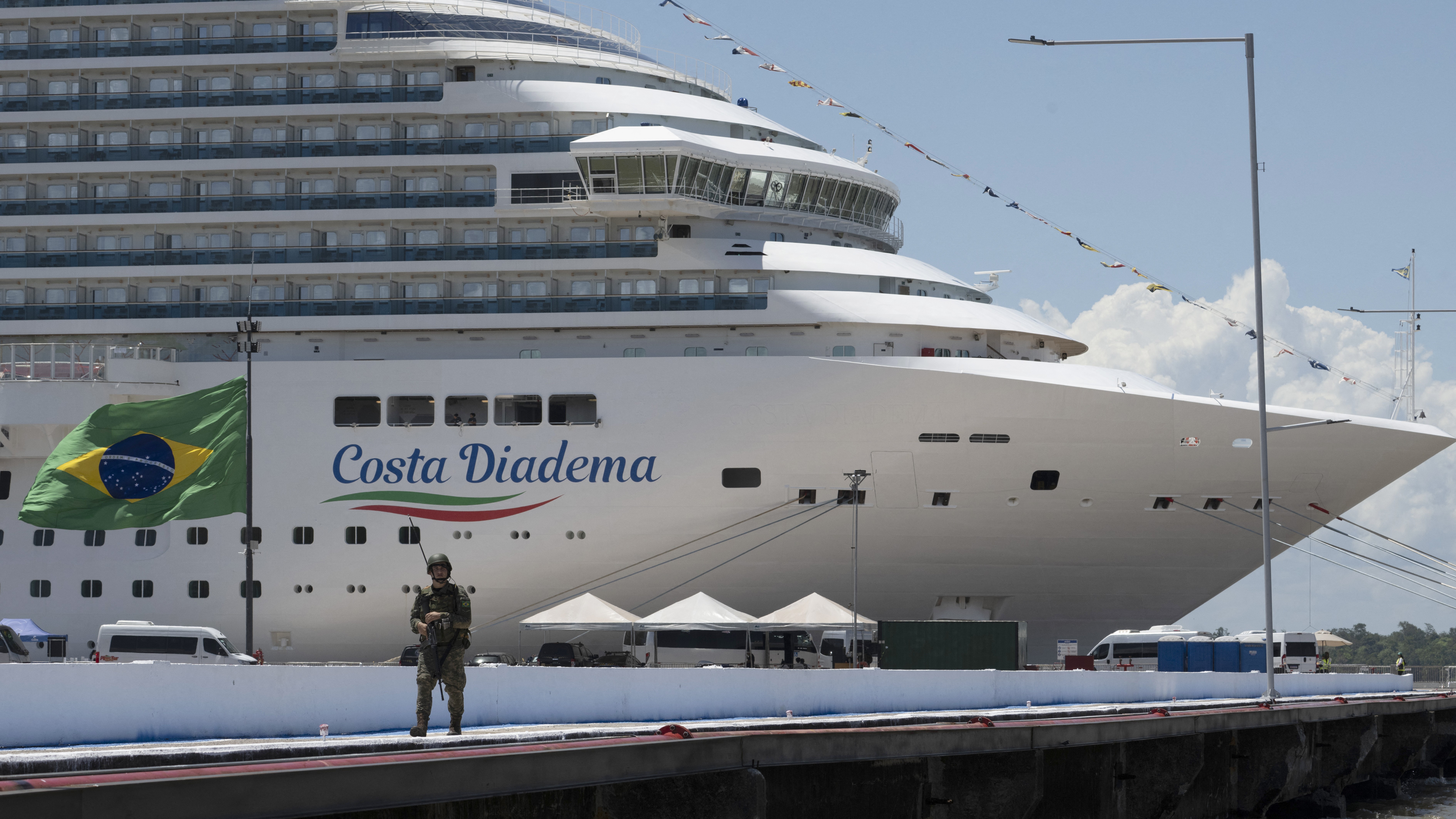 A cruise ships docked to host delegations at the COP30 UN Climate Change Conference in Belem, Brazil.
