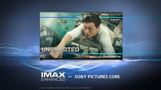 Sony Bravia TV showing a scene from the movie Uncharted, with IMAX Enhanced branding