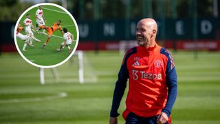 Manager Erik ten Hag of Manchester United in action during a first team training session at Carrington Training Ground on July 08, 2024 in Manchester, England. (Photo by Ash Donelon/Manchester United via Getty Images)