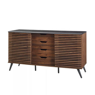 A dark wooden sideboard with three drawers