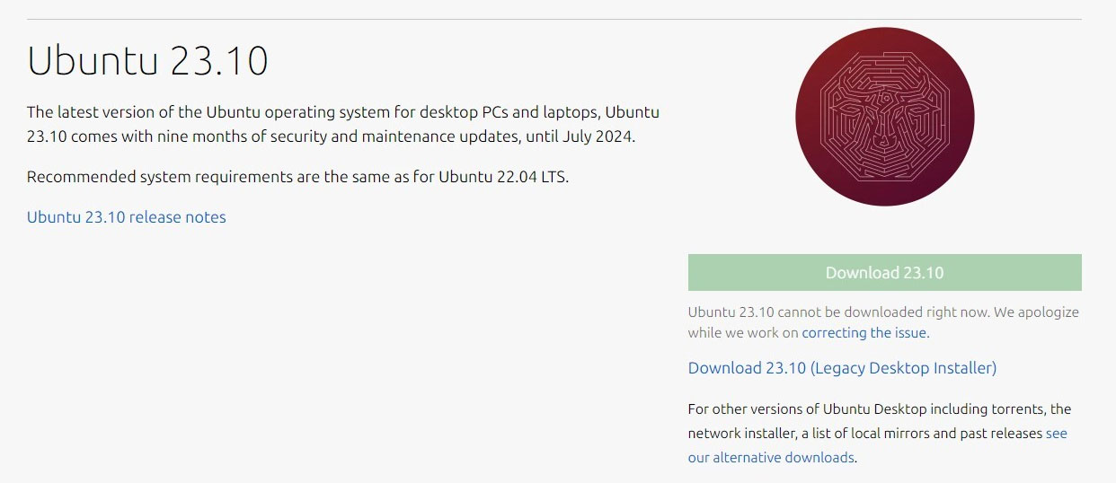 Ubuntu 23.10-Downloads entfernt