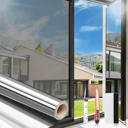 Arthome Heat Blocking Window Film Kit Anti-Uv 90cmx254cm,heat Control Window Stick Tint Reflective No Glue Static Cling Adhesive Diy One Way Film for Home and Office Sun Glare Reduction With Tool