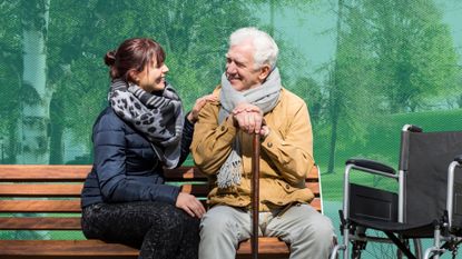 Elder man and granddaughter in a park