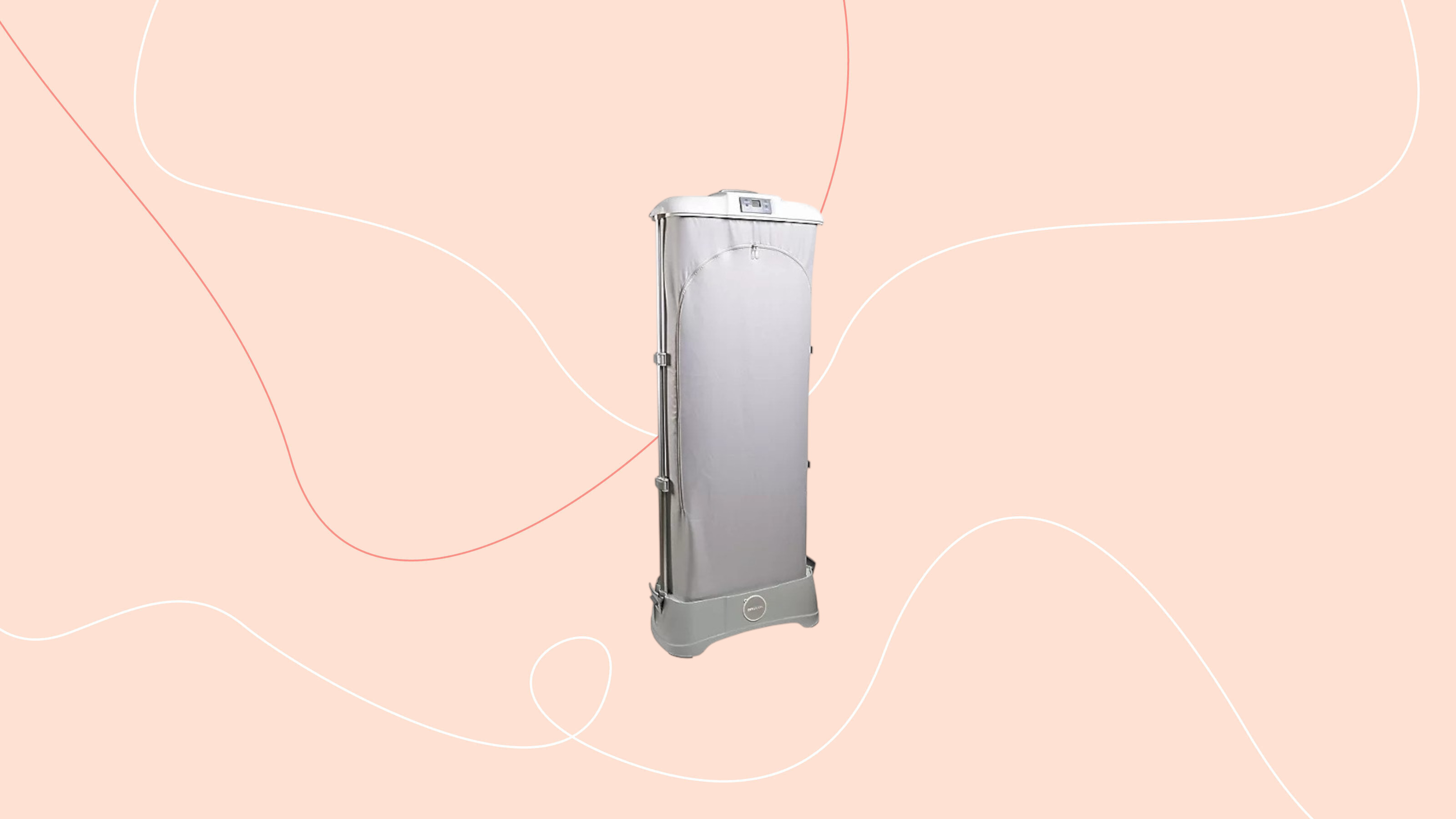 lakeland drysoon heated clothes airer on pink graphic background