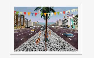 Image of street with bunting and people on street