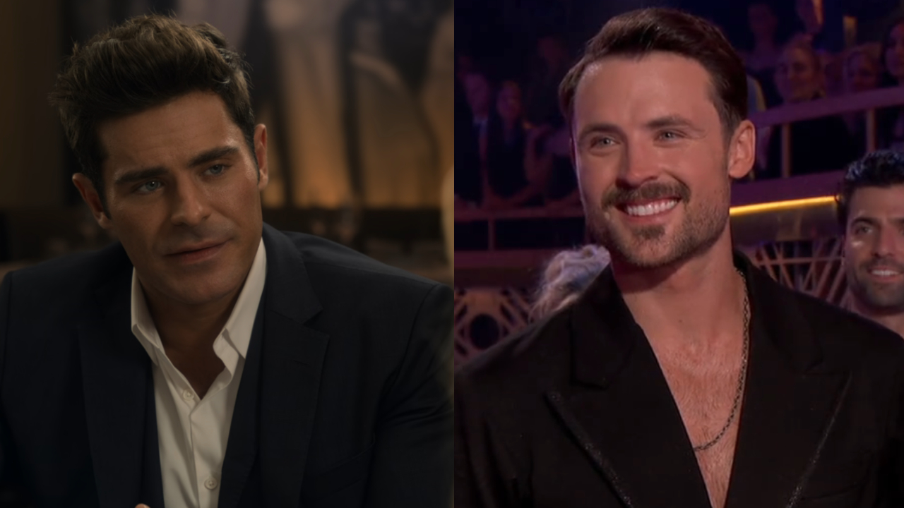 Zac Efron in A Family Affair, next to Dylan Efron on Dancing With The Stars Season 34.