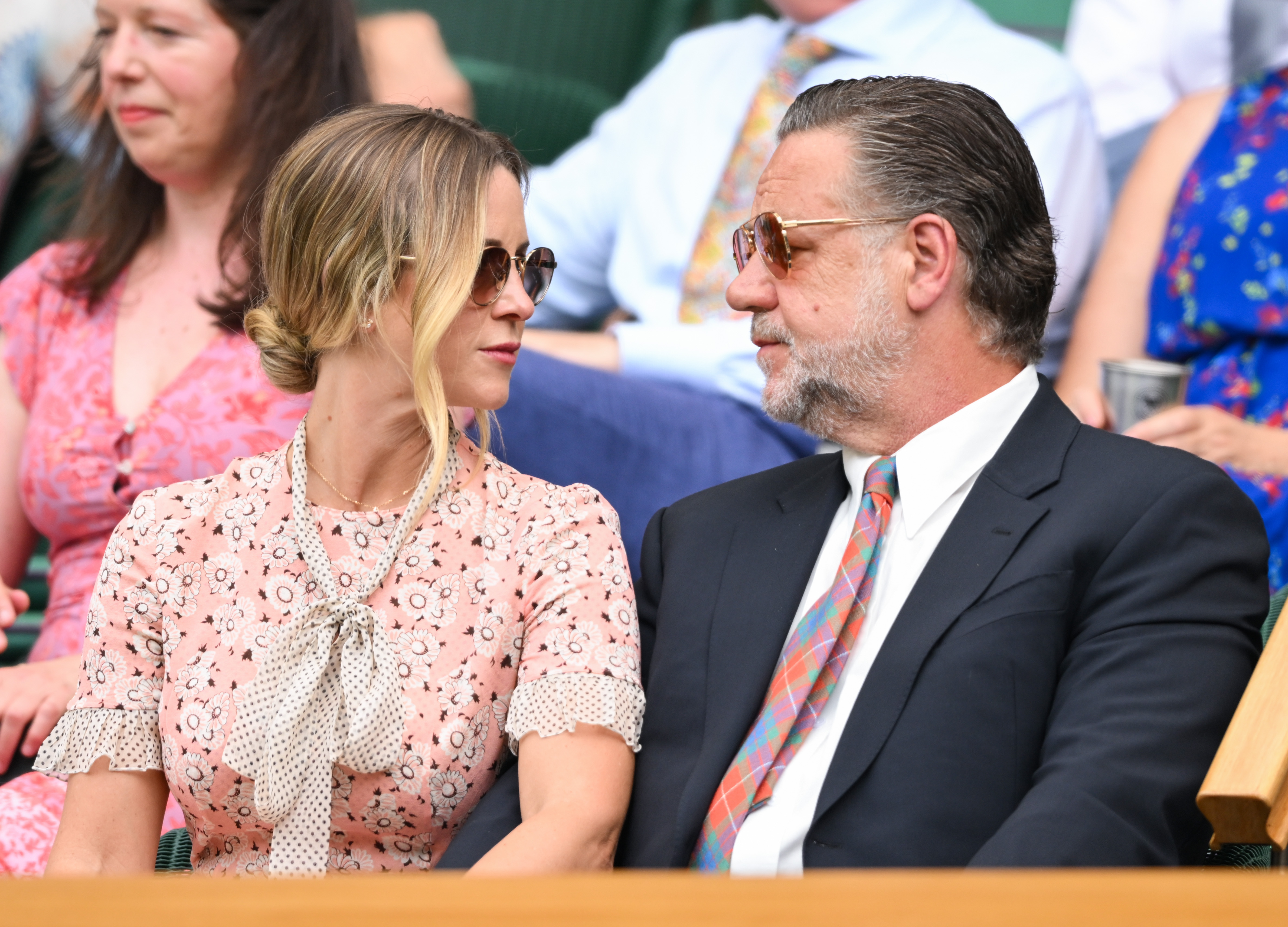 Russell Crowe and his wife at Wimbledon 2025