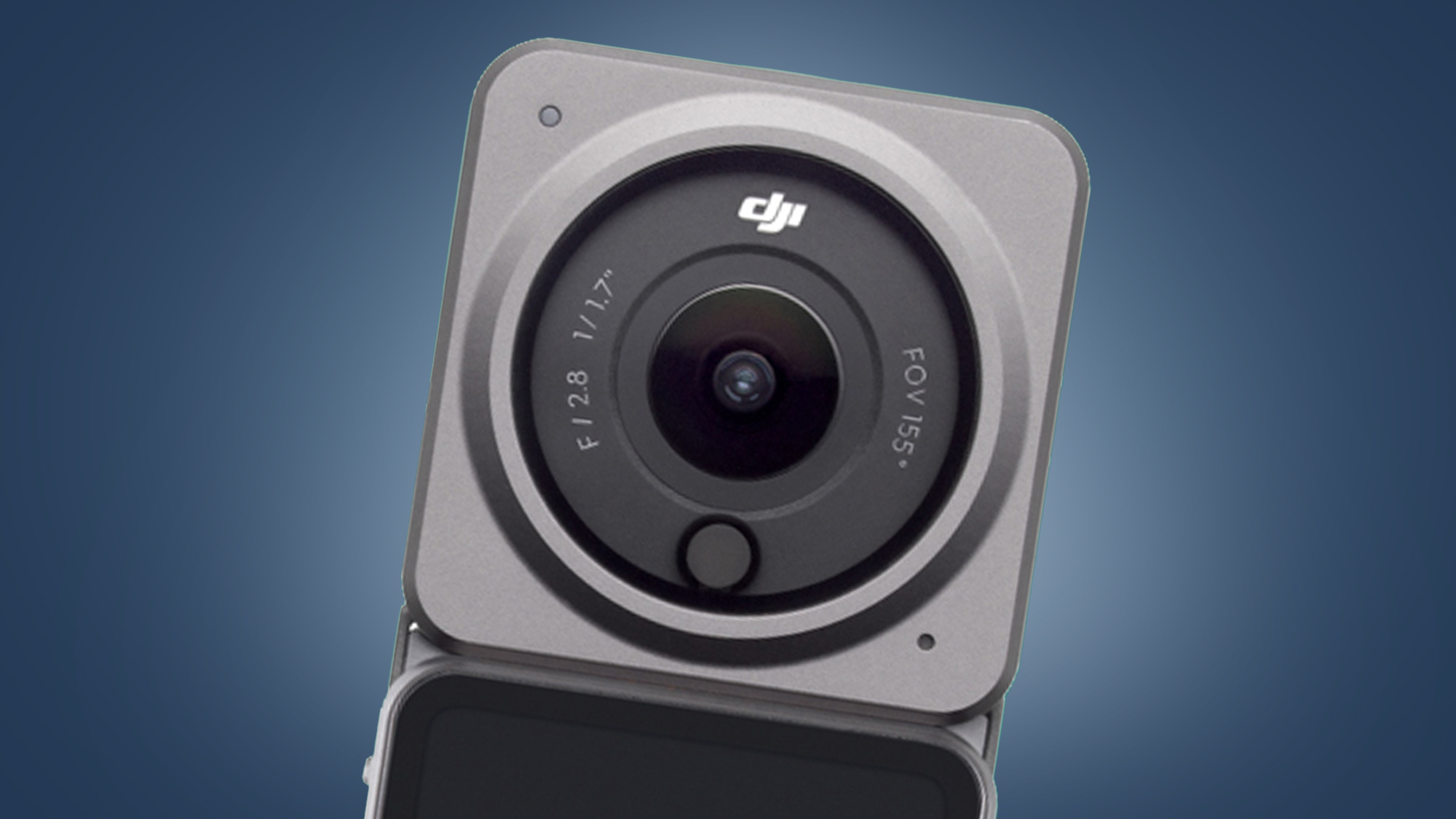 The DJI Action 2 action cam on a blue background