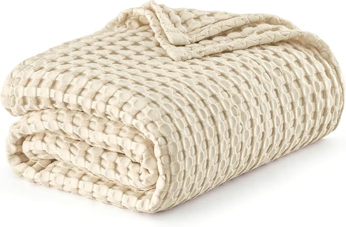 Bedsure Cooling Cotton Waffle King Size Blanket - Lightweight Breathable Christmas Blanket of Rayon Derived From Bamboo for Hot Sleepers, Luxury Throws for Bed, Couch and Sofa, Beige, 104x90 Inches