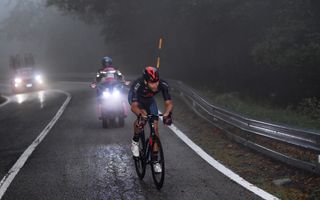 CAMIGLIATELLO SILANO ITALY OCTOBER 07 Filippo Ganna of Italy and Team INEOS Grenadiers Fog during the 103rd Giro dItalia 2020 Stage 5 a 225km stage from Mileto to Camigliatello Silano 1275m girodiitalia Giro on October 07 2020 in Camigliatello Silano Italy Photo by Tim de WaeleGetty Images