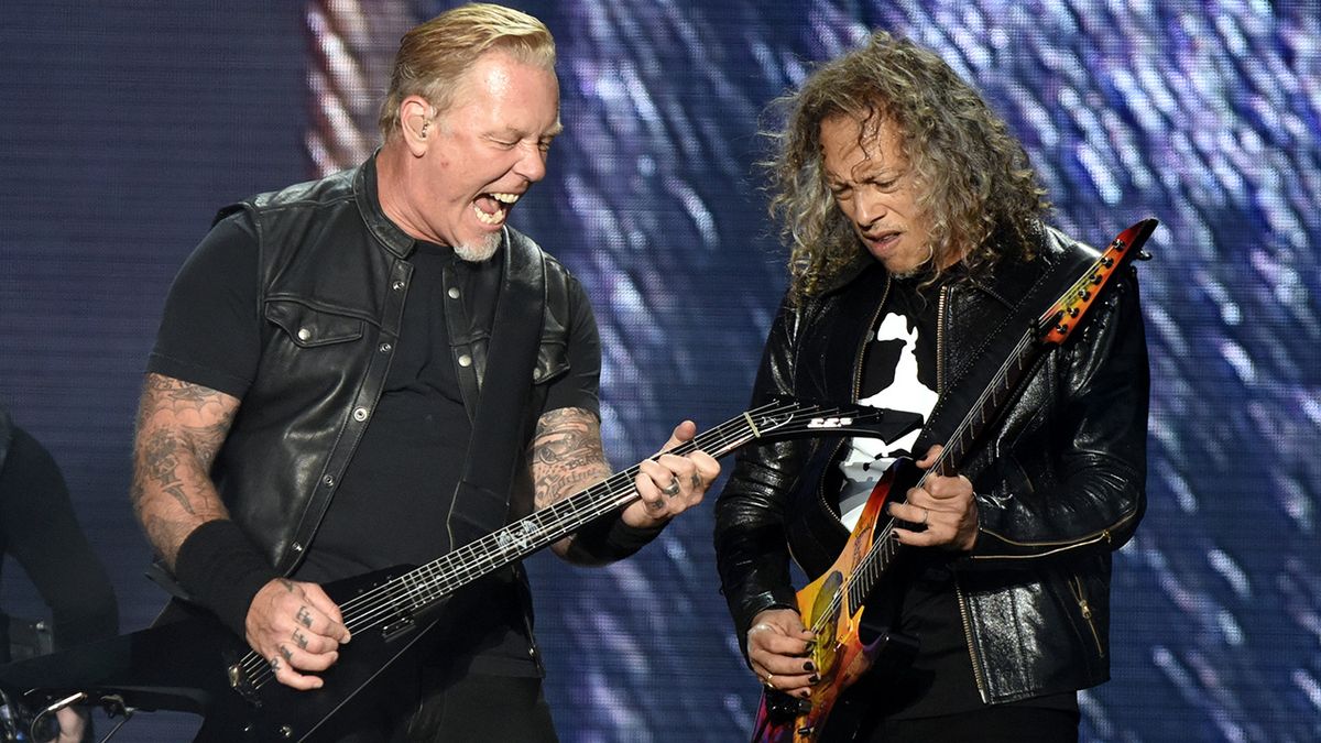 Metallica&#039;s James Hetfield and Kirk Hammett onstage at Outside Lands 2017