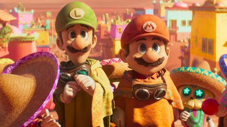 Mario and Luigi look ahead in The Super Mario Galaxy Movie.