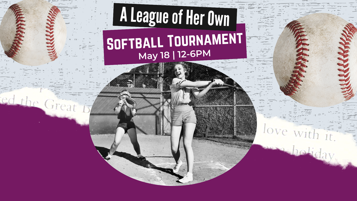 A woman swinging a bat promoting WAVIT&#039;s softball tournament. 