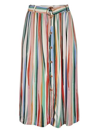 Paintbrush Stripe Belted Midi Skirt