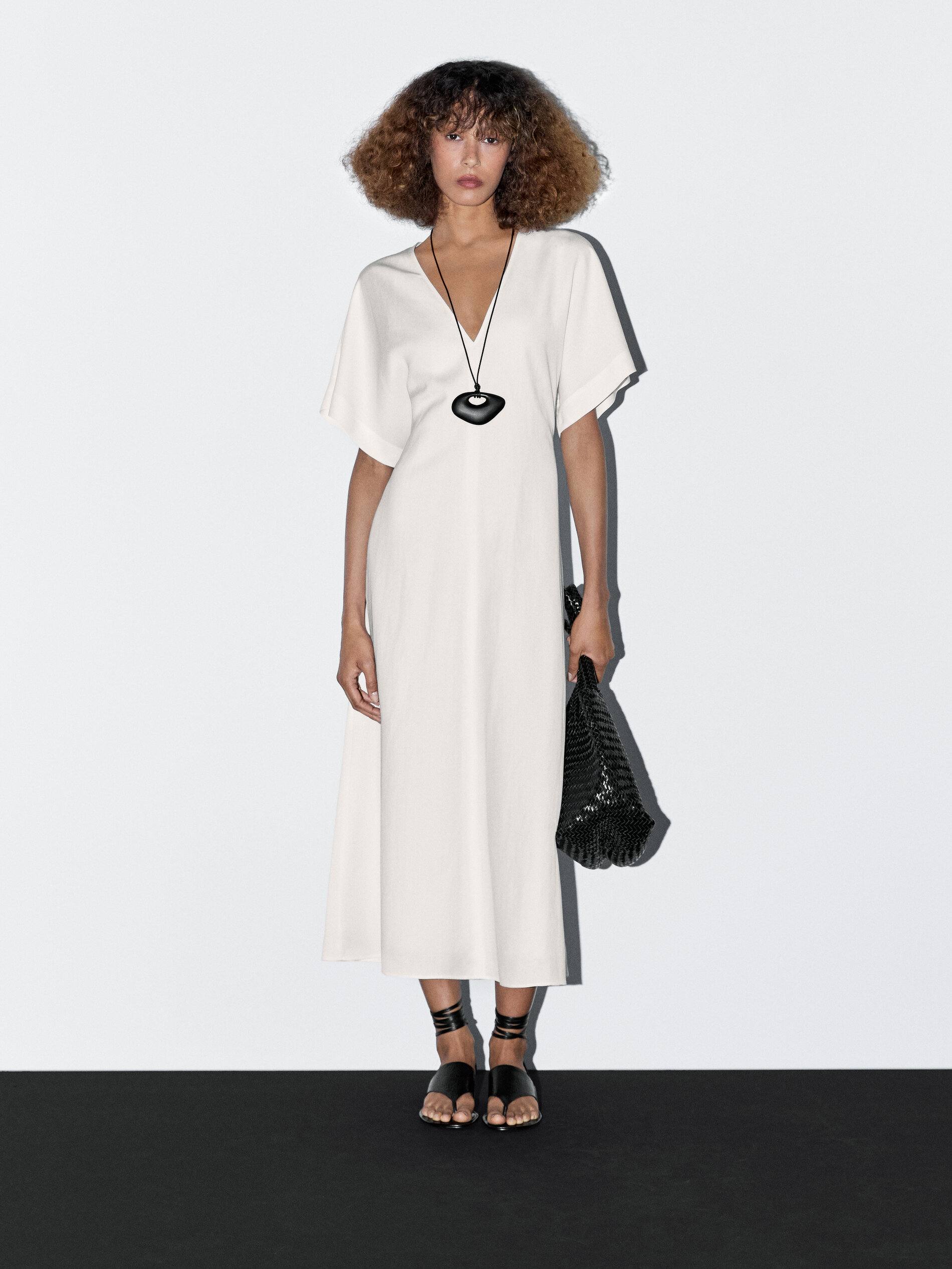 Flared V-Neck Midi Dress