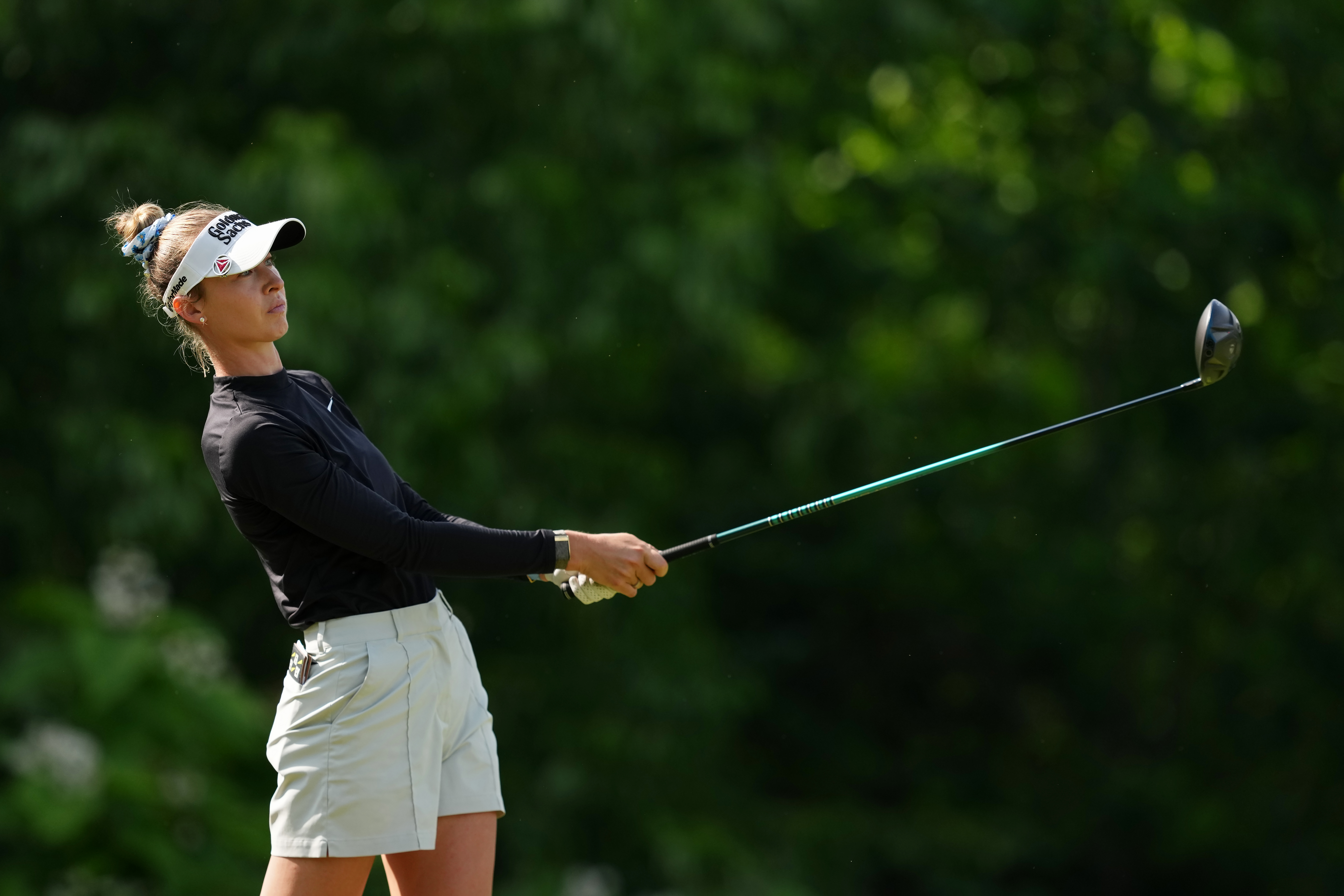Nelly Korda plays a shot from the seventh tee during the third round of the Kroger Queen City Championship