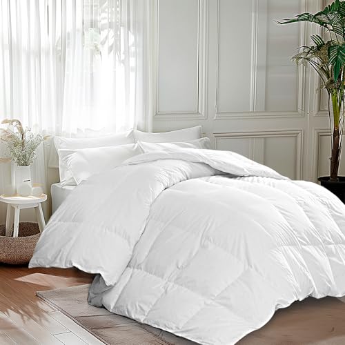 Martha Stewart White Goose King Size Feathers Down Fiber Comforter, 100% Cotton Duvet Insert King, Hotel Luxury Hypoallergenic Comforter 68oz All Season Medium Warmth 106 X 90 Inch