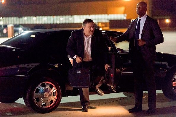 Pompeo arrives for his flight to North Korea.