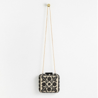 60's Floral Beaded Black Clutch Bag: $80