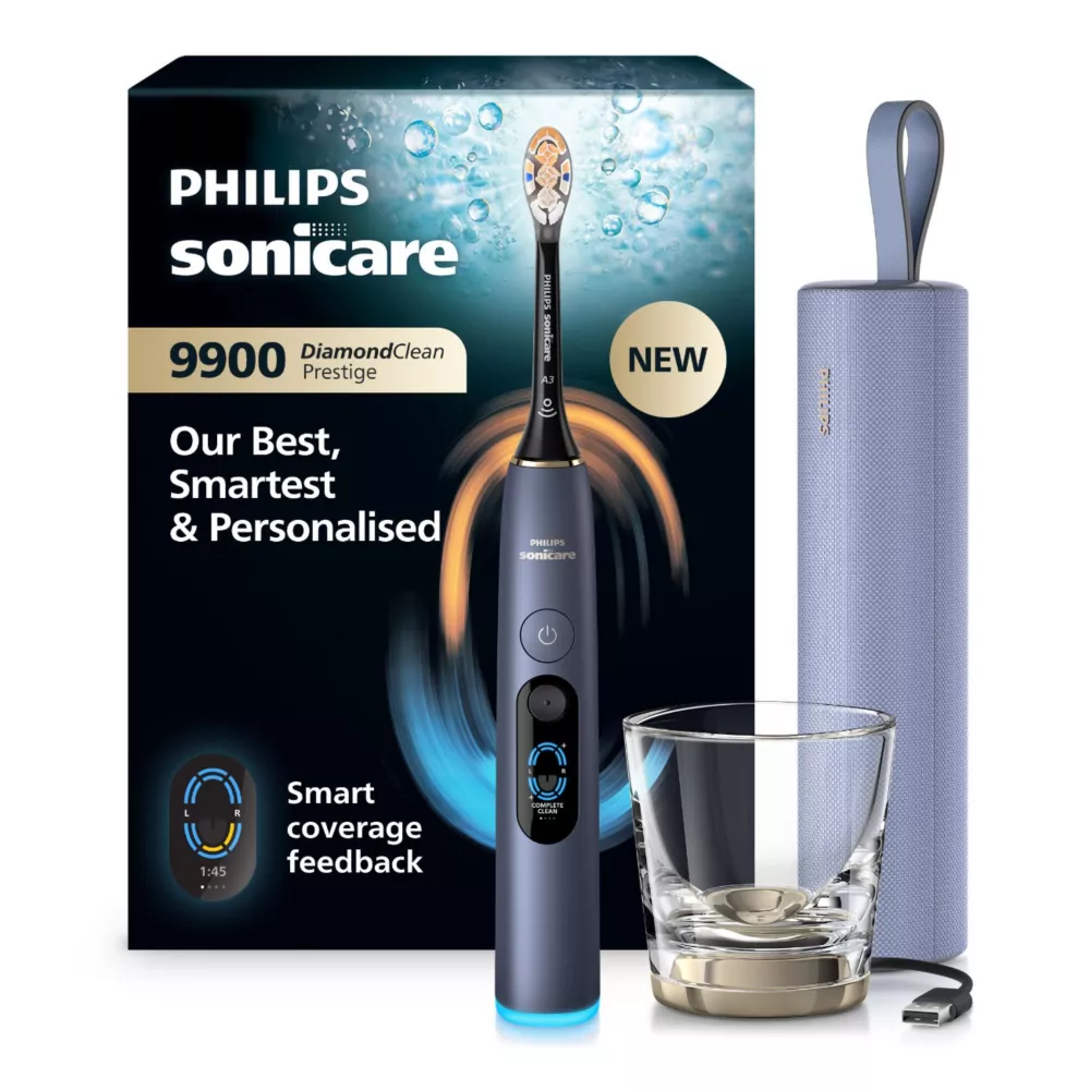 Philips Sonicare Diamondclean 9900 Prestige Electric Toothbrush Blue Travel Case Hx9813/98