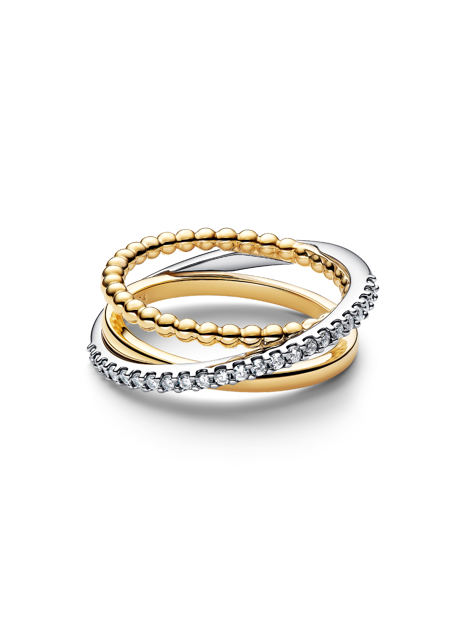 Crossover Beads &amp;amp; Pav&amp;eacute; Triple Band Ring