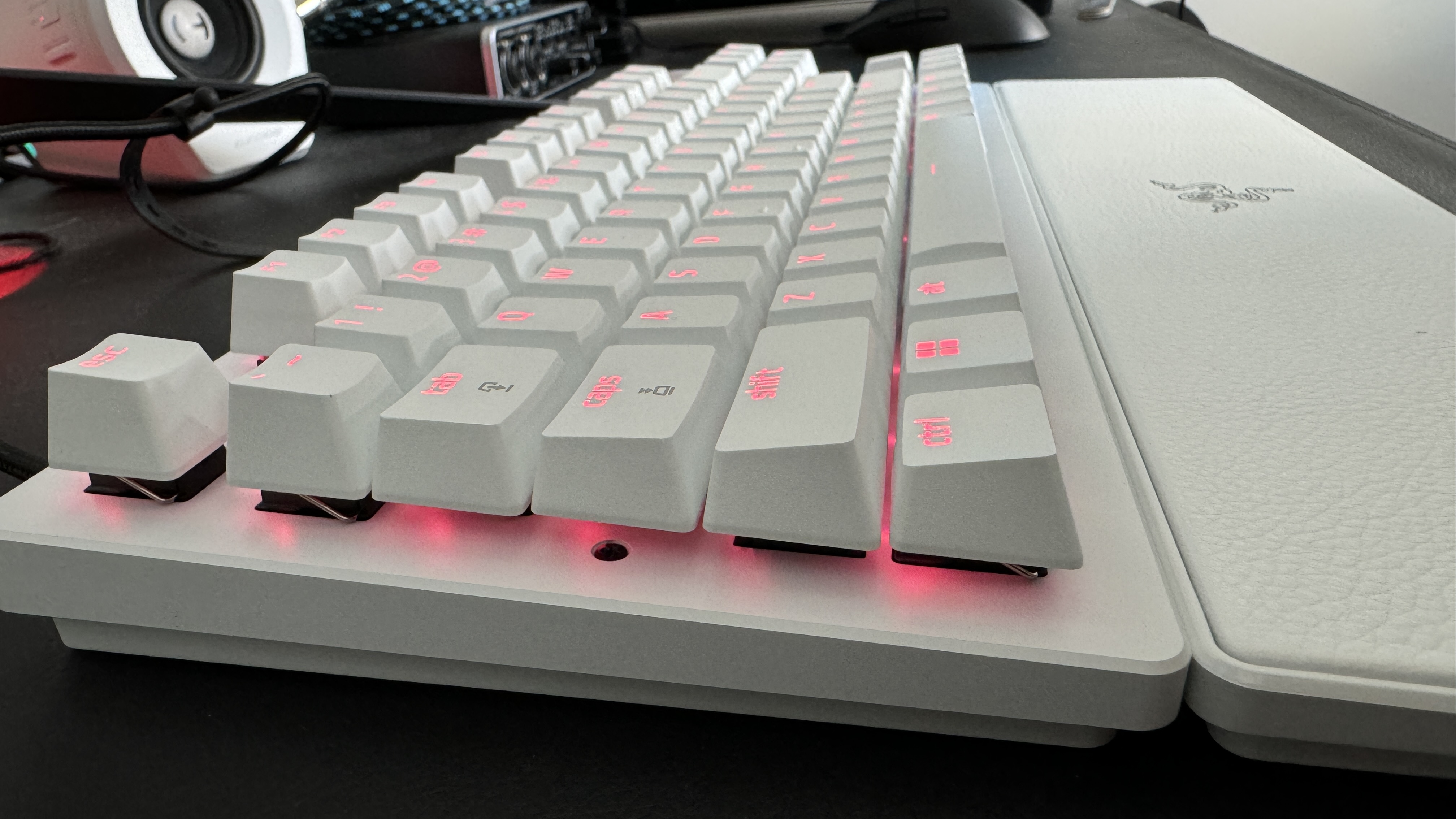 Razer's latest Huntsman V3 Pro TKL gaming keyboard on a desk.