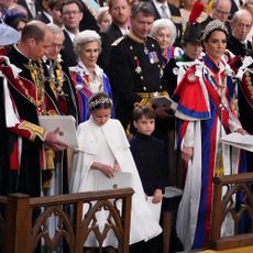 The Prince of Wales, the Princess Charlotte, Prince Louis, the Princess of Wales and the Duke of Edinburgh, (second row, left to right) the Duke of Gloucester, the Duchess of Gloucester, Vice Admiral Sir Tim Laurence, the Princess Royal, on May 6, 2023 in London, England. The Coronation of Charles III and his wife, Camilla, as King and Queen of the United Kingdom of Great Britain and Northern Ireland, and the other Commonwealth realms takes place at Westminster Abbey today. Charles acceded to the throne on 8 September 2022, upon the death of his mother,
