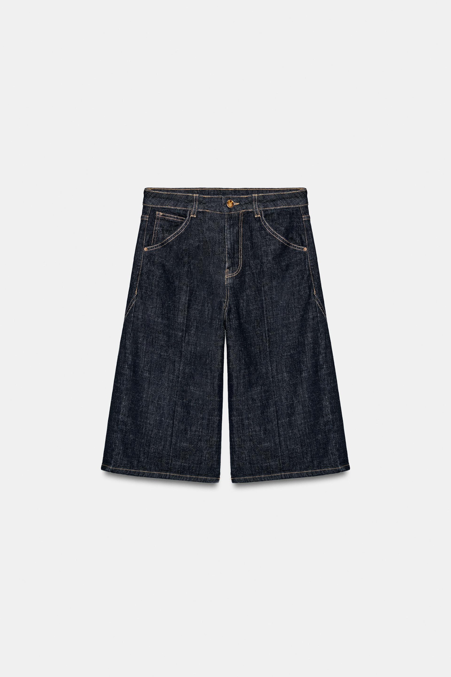 ZARA, High-Rise Denim Bermuda Shorts