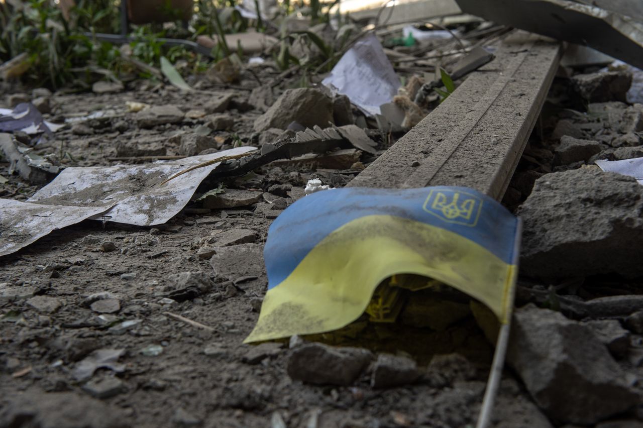 A destroyed school in Kharkiv, Ukraine 