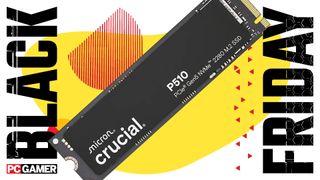 Crucial's P510 on a yellow and red background with Black Friday written on it.