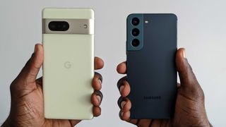 Holding the Pixel 7 and Galaxy S22