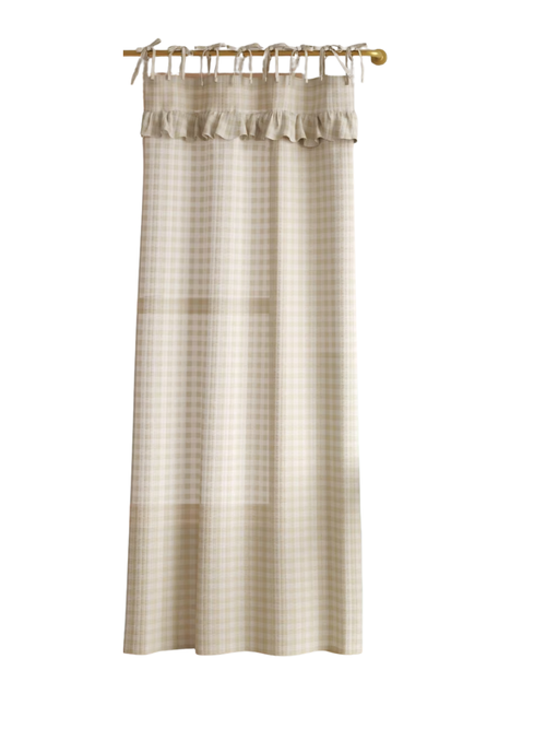 Light Filtering Gingham Ruffle Dorm Curtain Panel  