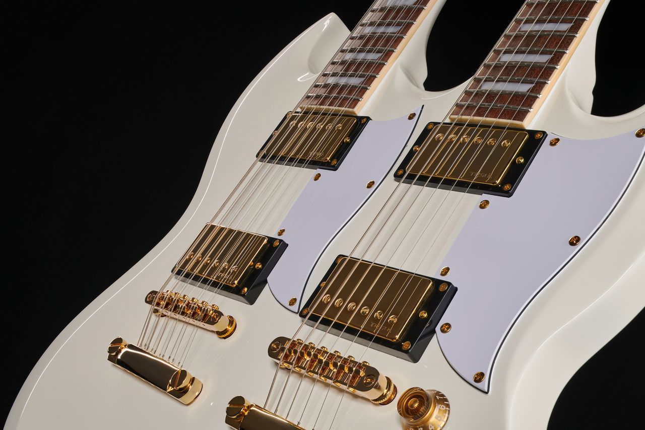Various closeups of the Harley Benton DC-Custom II 612
